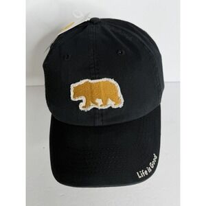 Life Is Good Black Tattered Chill Wander Bear Baseball Hat Cap OS NEW